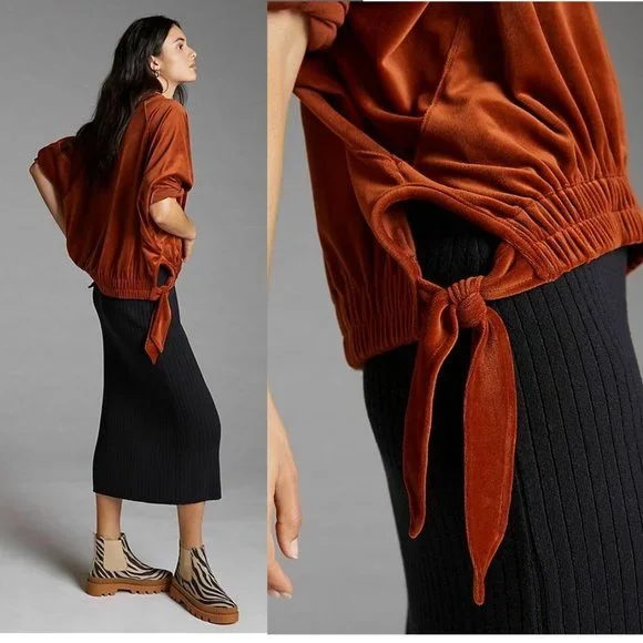 Daily Practice by Anthropologie Side-Tie Velvet Pullover size M new nwt - Picture 2 of 7